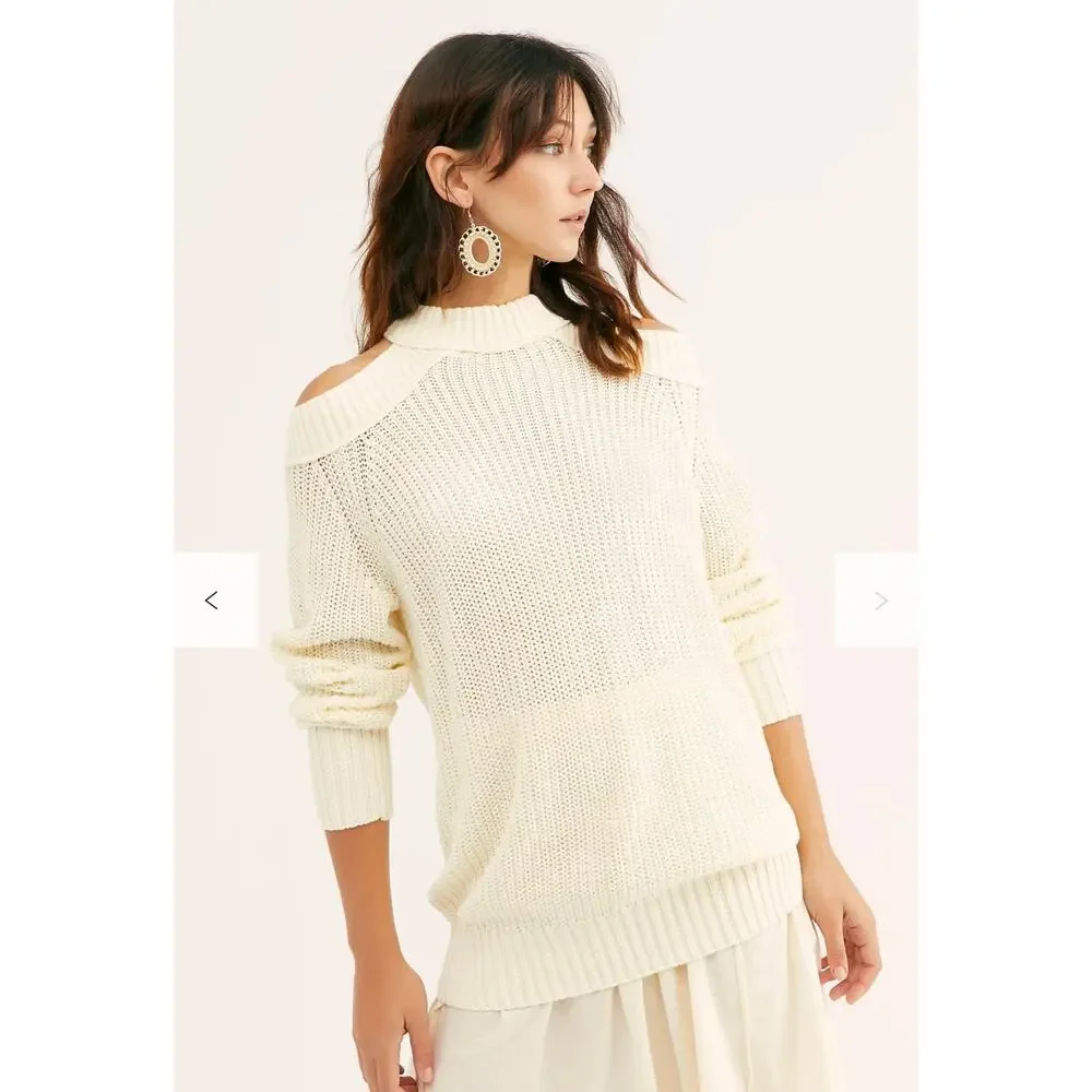 NWT Free People Half Moon Bay Pullover Sweater - Large - Ivory